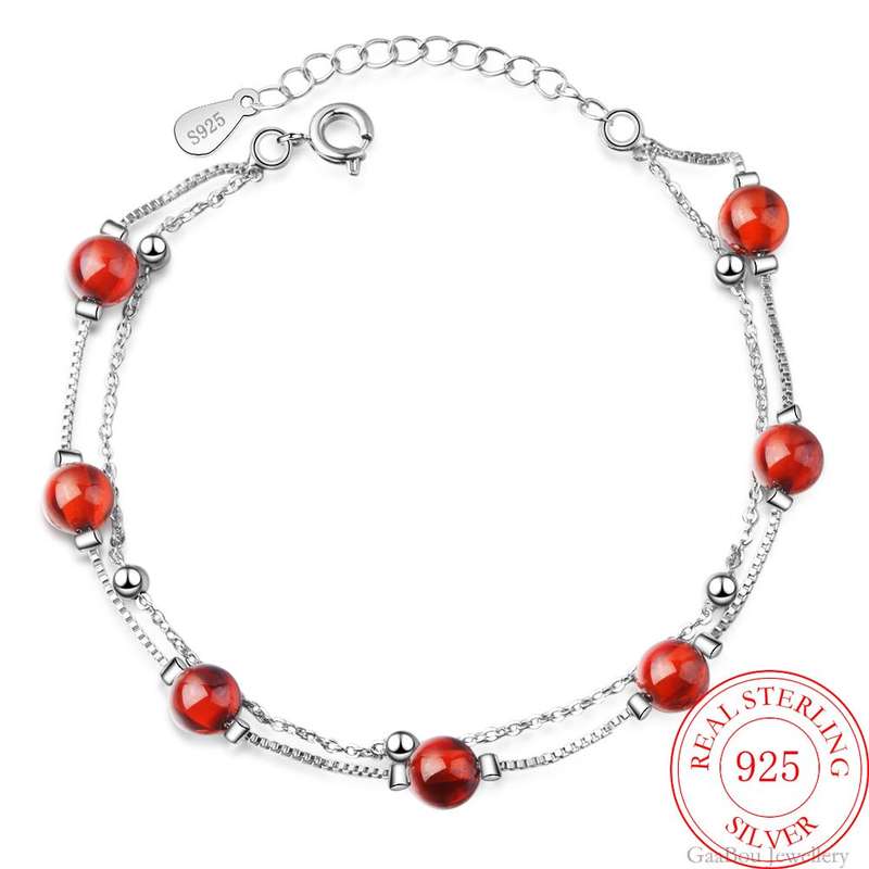925 Sterling Silver Bracelet with Red Garnet Stone 925 Sterling Silver Bracelet with Red Garnet Stone