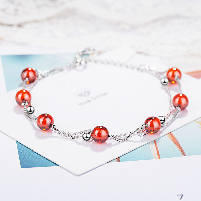 925 Sterling Silver Bracelet with Red Garnet Stone 925 Sterling Silver Bracelet with Red Garnet Stone