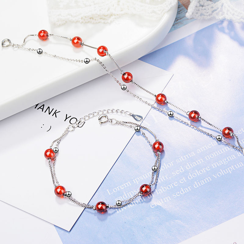 925 Sterling Silver Bracelet with Red Garnet Stone 925 Sterling Silver Bracelet with Red Garnet Stone