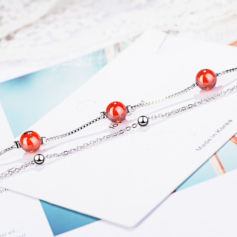 925 Sterling Silver Bracelet with Red Garnet Stone 925 Sterling Silver Bracelet with Red Garnet Stone