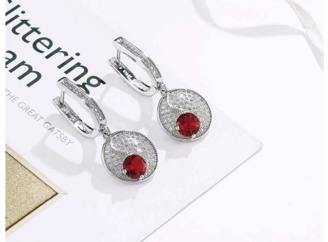 Women's Red Dot 925 Sterling Silver Necklace and Earrings Set Women's Red Dot 925 Sterling Silver Necklace and Earrings Set