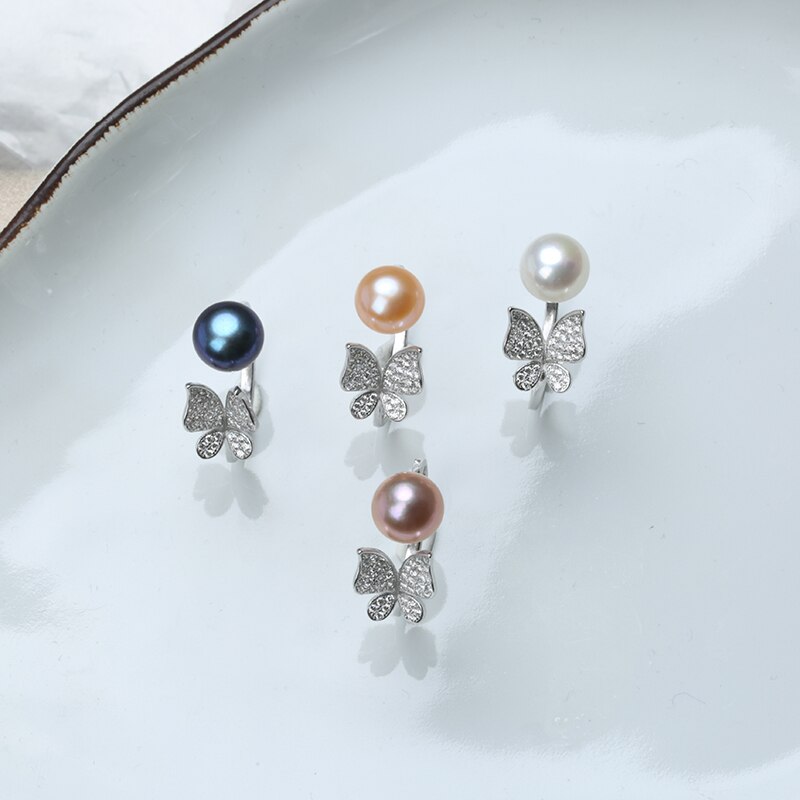 Women's Butterfly Shaped 925 Sterling Silver Ring with Natural Pearl