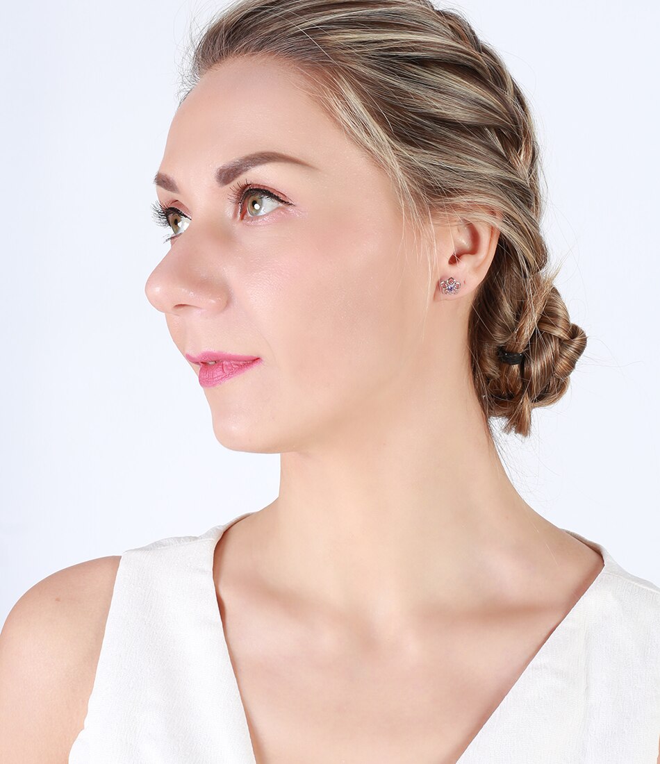 Flower Design Sterling Silver Women's Stud Earrings