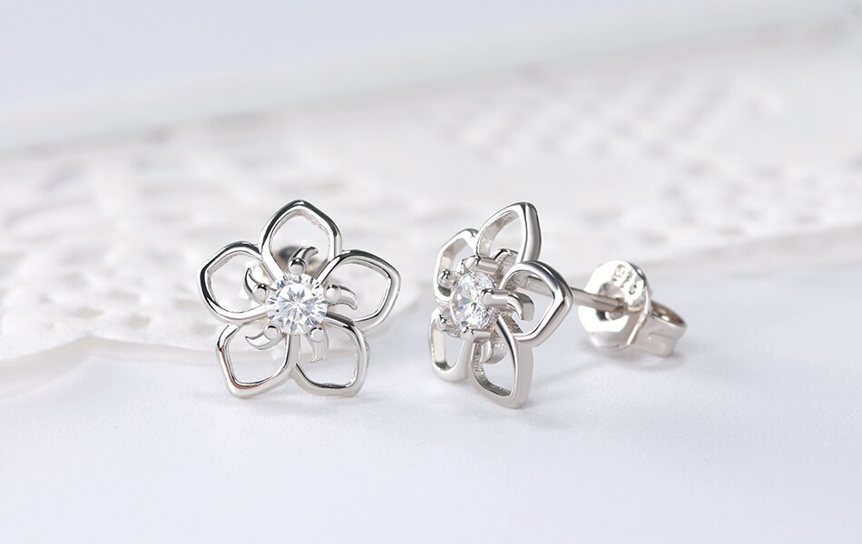 Flower Design Sterling Silver Women's Stud Earrings