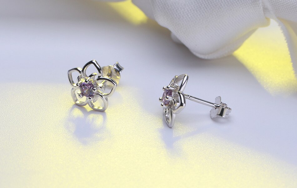 Flower Design Sterling Silver Women's Stud Earrings