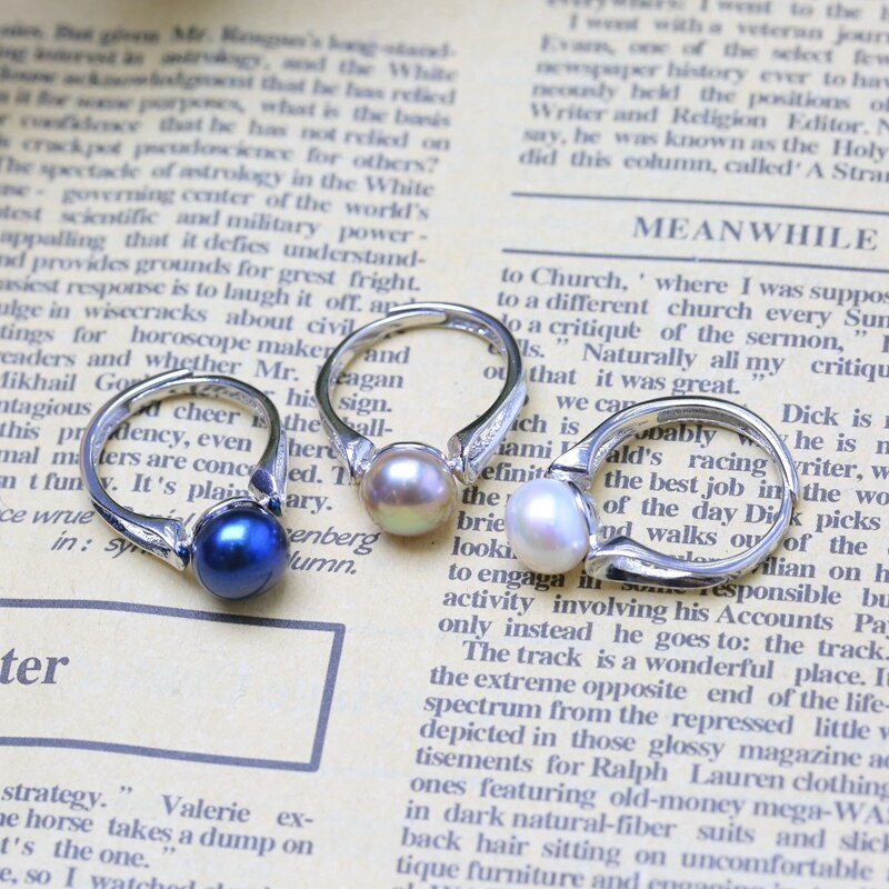 Women's Simple 925 Sterling Silver Ring with Natural Pearl