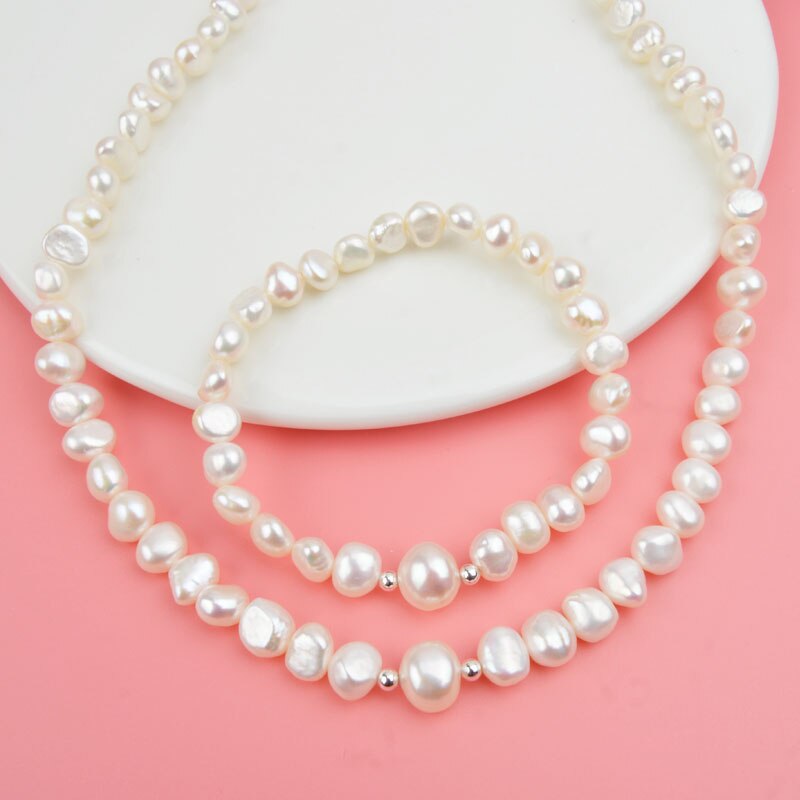 Women's Freshwater Pearl Jewelry Set with 925 Sterling Silver Beads