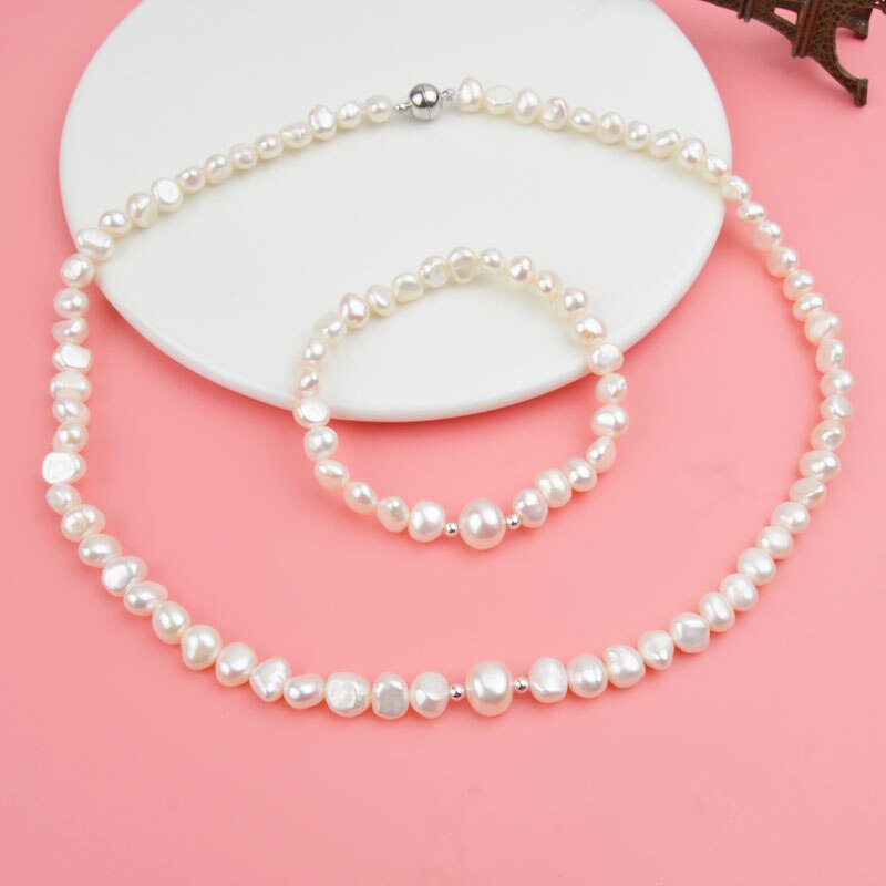 Women's Freshwater Pearl Jewelry Set with 925 Sterling Silver Beads