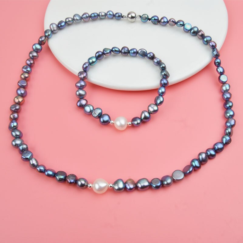 Women's Freshwater Pearl Jewelry Set with 925 Sterling Silver Beads