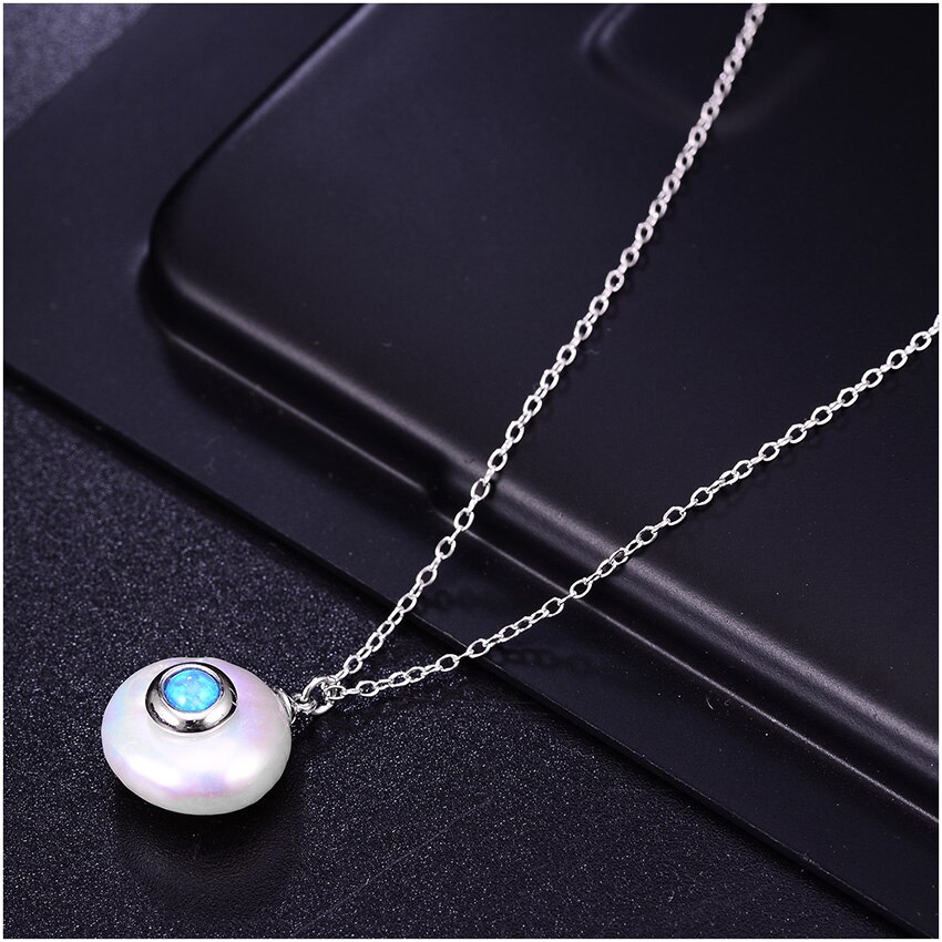 Women's 925 Sterling Silver Chain Necklace with Pearl Pendant