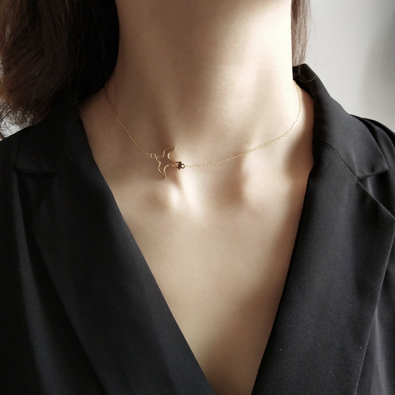 925 Sterling Silver Choker Necklace for Women with Bird Silhouette