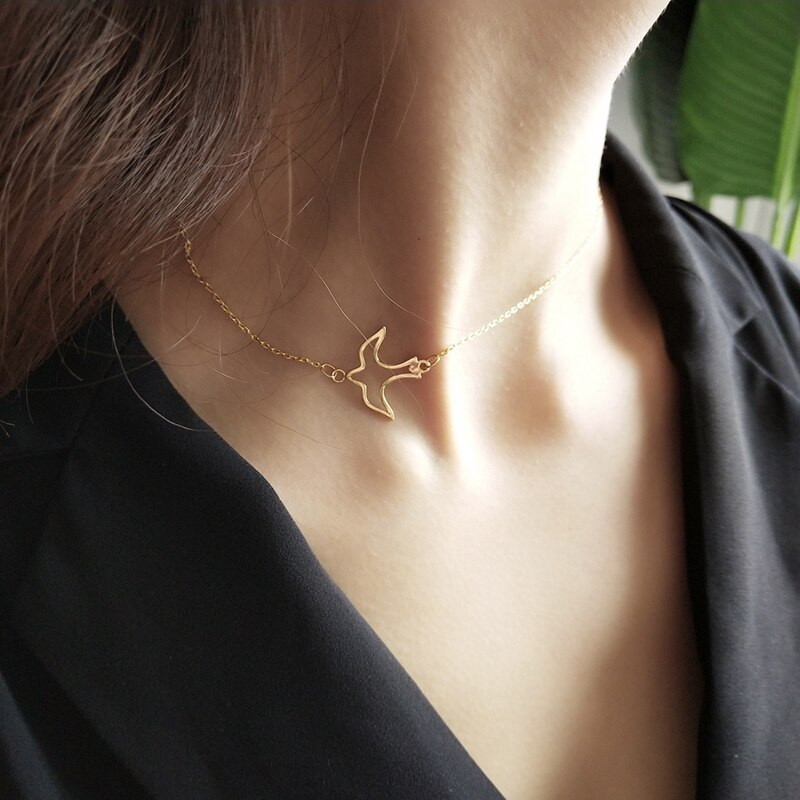 925 Sterling Silver Choker Necklace for Women with Bird Silhouette