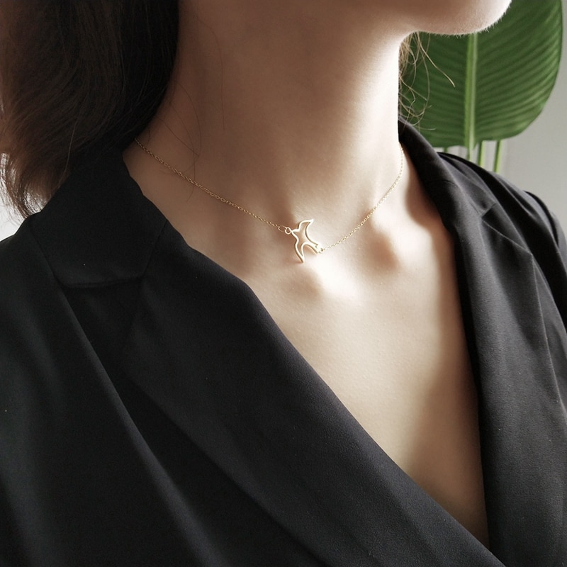925 Sterling Silver Choker Necklace for Women with Bird Silhouette