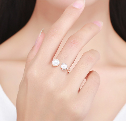 Women's 925 Sterling Silver Double Pearls Ring Women's 925 Sterling Silver Double Pearls Ring