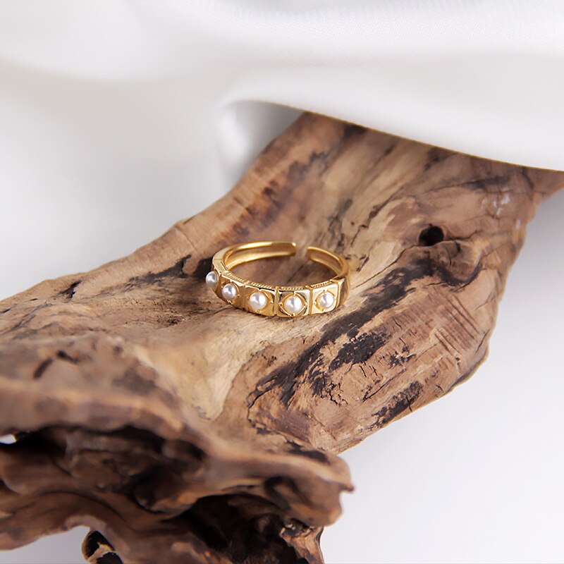 Women's 925 Sterling Silver Pearl Gold Rings Women's 925 Sterling Silver Pearl Gold Rings