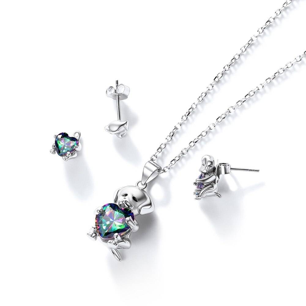 Mystery Topaz Cute Cat Design Women's Jewelry Set