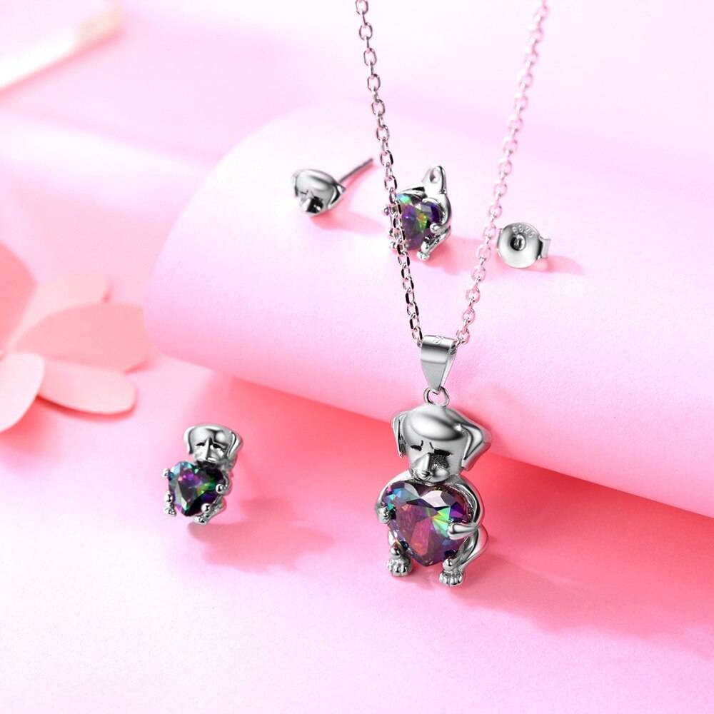 Mystery Topaz Cute Cat Design Women's Jewelry Set